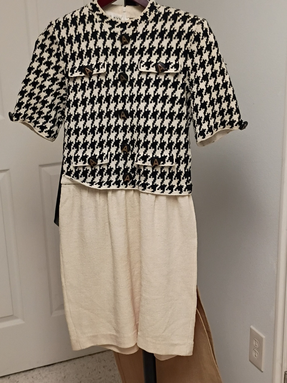 Adolfo Black & Cream Houndstooth Jumpsuit